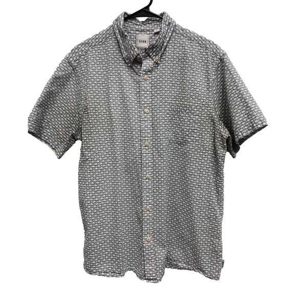 ROWM Other - ROWM Mens Button Up Shirt Large White Gray Printed Textured Short Sleeve Preppy